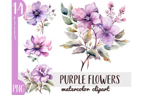 Download Watercolor Purple Flowers Clipart PNG - Purple flowers Collection