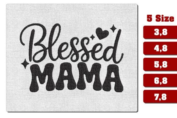 Download Retro Blessed Mama Heart Embroidery File - Heart embroidery Collection