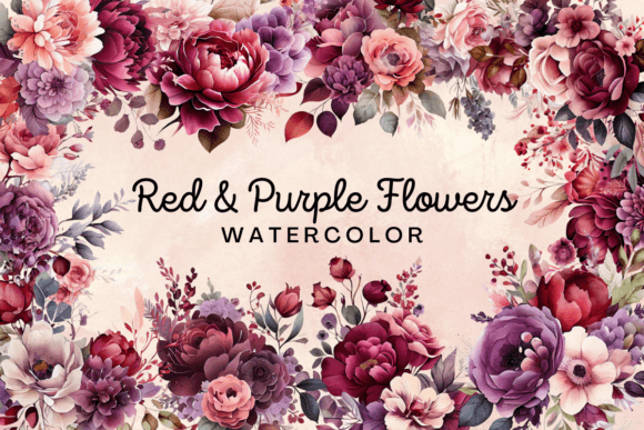 Download Vintage Red &amp; Purple Flowers Watercolor - Purple flowers Collection