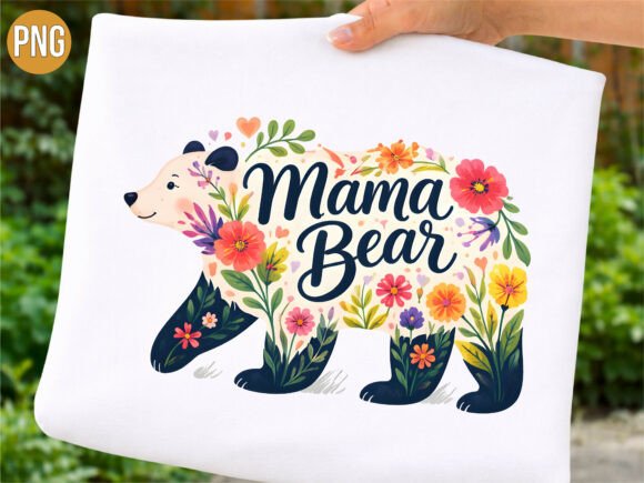 Download Mama Bear Floral Silhouette Pink PNG - Silhouette Collection